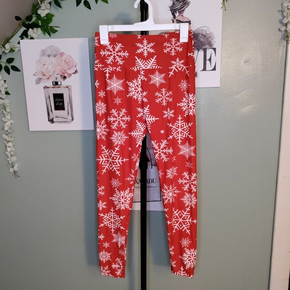 Red & White Snowflake Leggings - Picture 1 of 6